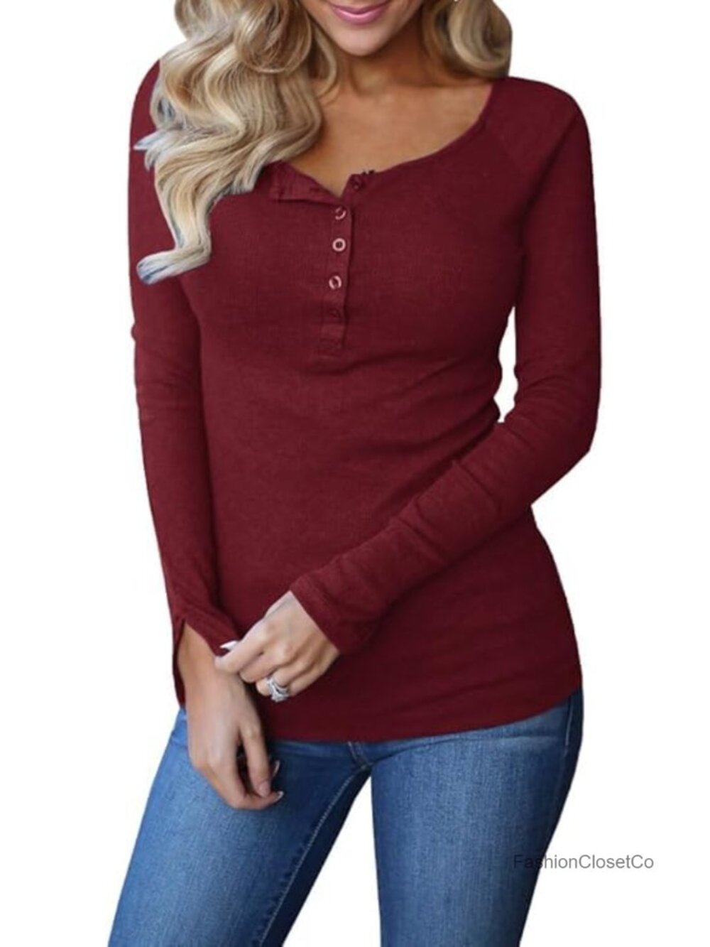 Women's Long Sleeve Henley Shirts Ribbed Button Down Tunic Tops